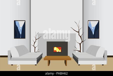 Chambre avec cheminée, vector illustration Illustration de Vecteur