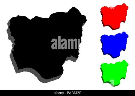 3D de la carte du Nigeria (République fédérale du Nigéria) - noir, rouge, bleu et vert - vector illustration Illustration de Vecteur
