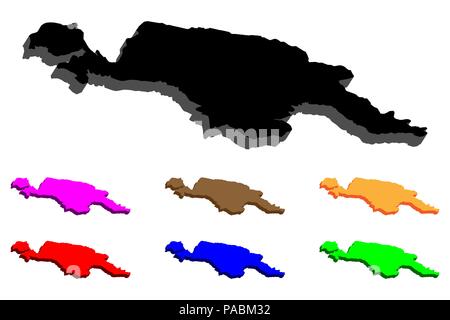 Carte 3D de la Nouvelle-Guinée (Indonésie et Papouasie-Nouvelle-Guinée) - noir, rouge, violet, marron, orange, bleu et vert - vector illustration Illustration de Vecteur