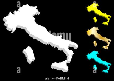 3D de la carte de l'Italie (République Italienne) - blanc, jaune, bleu et or - vector illustration Illustration de Vecteur