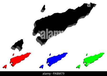 Carte 3D du Timor oriental (République démocratique du Timor-Leste) - noir, rouge, bleu et vert - vector illustration Illustration de Vecteur