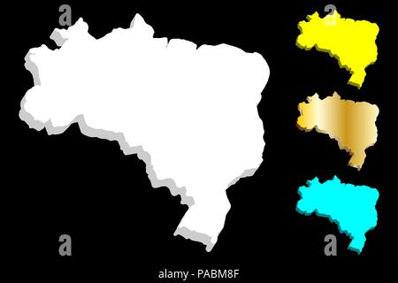 3D de la carte du Brésil (République fédérative du Brésil) - blanc, jaune, bleu et or - vector illustration Illustration de Vecteur