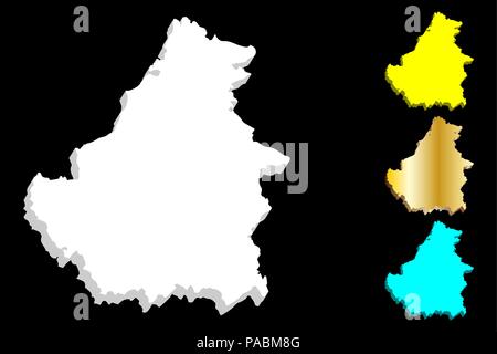 3D de la carte de Bornéo (Pulau Bornéo) - blanc, jaune, bleu et or - vector illustration Illustration de Vecteur