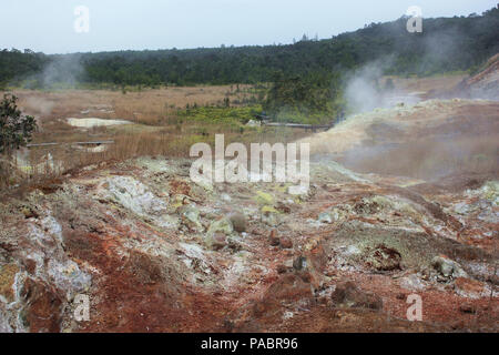 L'augmentation de vapeur par le biais de la roche volcanique au niveau du soufre dans les banques Volcanoes National Park, California, USA Banque D'Images