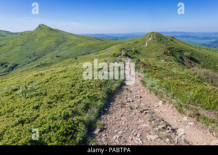 De Halicz chemin pointe sur une crête de montagne dans les Bieszczady, dans le sud de la Pologne Banque D'Images