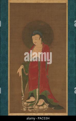 Bouddha Amitabha en ordre décroissant de sa terre pure. Culture : la Chine. Dimensions : Image : 41 1/8 x 21 1/8 in. (104,5 x 53,7 cm) avec fixation : 71 1/2 x 28 1/4 in. (181,6 x 71,8 cm) dans l'ensemble avec les boutons : 71 1/2 x 30 3/8 in. (181,6 x 77,2 cm). Date : fin du xiiie siècle. L'imagerie dans ce tableau montre le Bouddha Amitabha en ordre décroissant de sa Terre Pure d'accueillir l'âme d'une personne récemment décédée dans sa demeure paradisiaque. Amitabha est l'un des Bouddhas qui créent et maintiennent ces royaumes, et des peintures d'Amitabha (autonome ou assisté par les bodhisattvas) étaient parmi les plus wid Banque D'Images