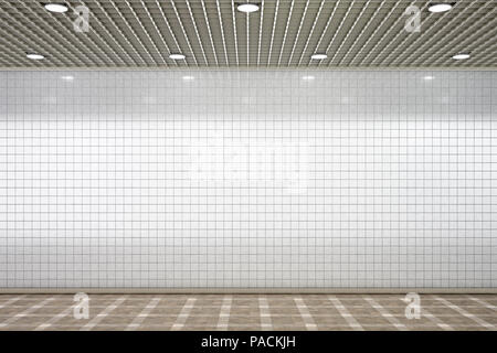 Mur Blanc pour l'affiche publicitaire dans le métro Underground hall. 3d illustration Banque D'Images