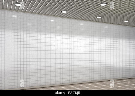 Mur Blanc pour l'affiche publicitaire dans le métro Underground hall. 3d illustration Banque D'Images