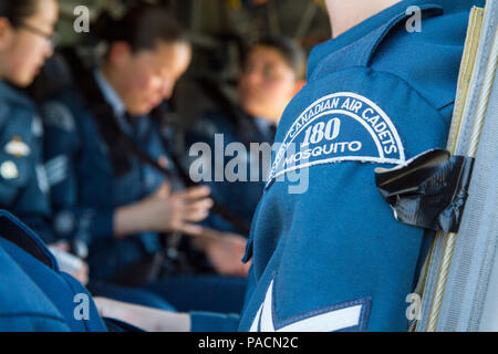 Les cadets de la 180e escadron Mosquito, Royal Canadian Air Cadets bracelet dans un UH-60 Blackhawk hélicoptère pendant un tour sur Hunter Army Airfield 15 mars. Les aviateurs et soldats de la 3e Brigade d'aviation de combat a passé la journée ensemble l'apprentissage de l'ethos militaire et différentes coutumes entre les deux pays alliés. (Photo de la CPS. Scott Lindblom 3e CAB Affaires publiques) Banque D'Images