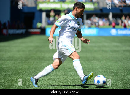 Seattle, Washington, USA. 21 juillet, 2018. CRISTIAN ROLDAN (7) dans l'action que les Whitecaps de Vancouver visite les Sounders de Seattle pour un match de MLS Siècle Lien Field à Seattle, WA. Crédit : Jeff Halstead/ZUMA/Alamy Fil Live News Banque D'Images