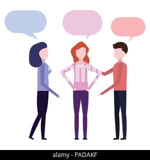 Conversation entre trois peuples sur un fond blanc Illustration de Vecteur