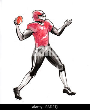 Joueur de football américain. Encre et aquarelle illustration Banque D'Images