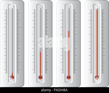 Vector set de thermomètres à différents niveaux avec des degrés. pas de chiffres, appareil de mesure de température de l'ampoule rouge Illustration de Vecteur