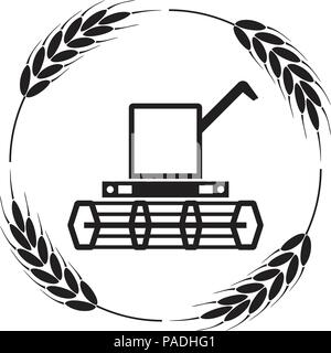 Icône vecteur de moissonneuse-batteuse et les épis de blé, noir et blanc fond agricole, les machines de l'industrie de la récolte agricole Illustration de Vecteur