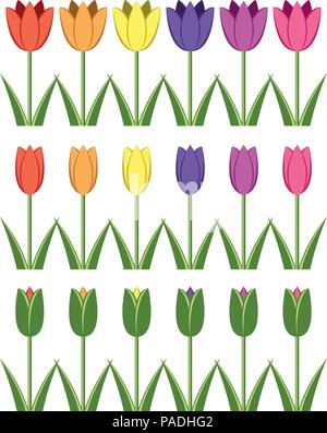 Vector set d'icônes de tulipes colorées, symboles fleur abstrait isolé sur fond blanc, style plat Illustration de Vecteur