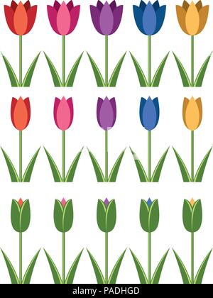 Vector set d'icônes de tulipes colorées, symboles fleur abstrait isolé sur fond blanc, style plat Illustration de Vecteur