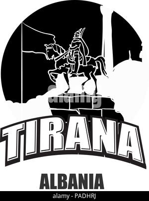 Tirana, Albanie logo noir et blanc pour des impressions de haute qualité. Croquis vecteur dessiné à la main. Illustration de Vecteur