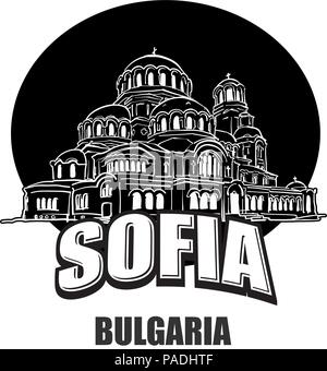 Sofia, Bulgarie, logo noir et blanc pour des impressions de haute qualité. Croquis vecteur dessiné à la main. Illustration de Vecteur