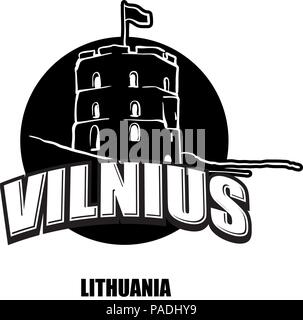 Vilnius, Lituanie, logo noir et blanc pour des impressions de haute qualité. Croquis vecteur dessiné à la main. Illustration de Vecteur