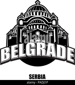 Belgrade, Serbie, logo noir et blanc pour des impressions de haute qualité. Croquis vecteur dessiné à la main. Illustration de Vecteur