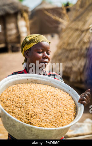 ACCRA, GHANA - mars 6, 2012 : Unidentified femme ghanéenne travaille dans le champ au Ghana. Les gens souffrent de la pauvreté du Ghana en raison du contexte économique Banque D'Images