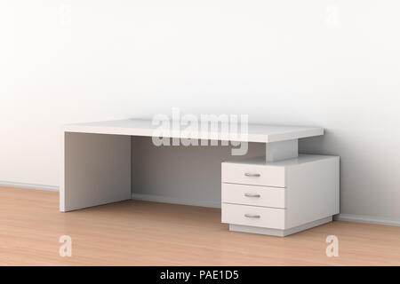Bureau blanc vide de l'espace de bureau à la lumière de l'intérieur. 3d illustration. Banque D'Images
