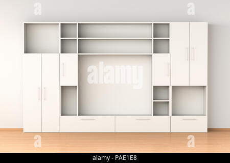 Armoire penderie blanche vide à l'intérieur. 3d illustration Banque D'Images