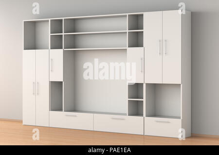 Armoire penderie blanche vide à l'intérieur. 3d illustration Banque D'Images