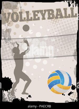 Volley-ball grungy poster background, vector illustration Illustration de Vecteur