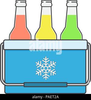 Congélateur-sac dans la couleur bleue. Illustration Vecteur de boissons dans un petit réfrigérateur. Sac refroidisseur. Vector illustration isolé sur fond blanc. Illustration de Vecteur