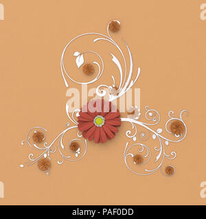 Fleurs en papier sur floral background with clipping path autour des fleurs et des feuilles de décoration. 3d illustration Banque D'Images