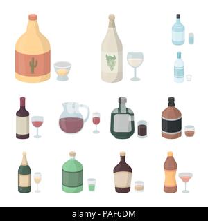 Types d'alcool cartoon icônes de collection set pour la conception. Les bouteilles d'alcool en stock symbol vector illustration. Illustration de Vecteur