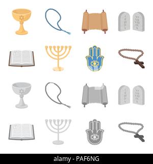 Bible, menorah, croix orthodoxe, hamsa.religion prévue dans les icônes de la collection cartoon style monochrome,symbole vecteur illustration de stock . Illustration de Vecteur