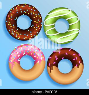 Ensemble de 4 donuts couleur télévision moderne dans le style. Donut isolée pour votre conception. Vector illustration couleur Illustration de Vecteur