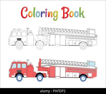 Camion à incendie Coloring Book vecteur. Pages à colorier pour les enfants illustration vecteur EPS 10. Illustration de Vecteur