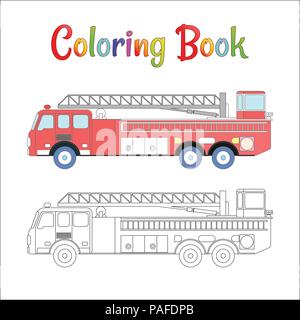 Camion à incendie Coloring Book vecteur. Pages à colorier pour les enfants illustration vecteur EPS 10. Illustration de Vecteur