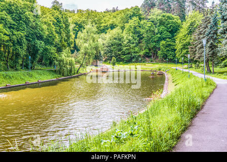 Nouveau Petrovtsi, la région de Kiev, Ukraine - le 14 avril 2014 : le lac pour faire pousser des écrevisses dans le tract Mezhyhirya. Banque D'Images