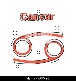 Cartoon Vector zodiac cancer icône dans le style comique. Signe astrologie illustration pictogramme. Horoscope Cancer effet splash business concept. Illustration de Vecteur