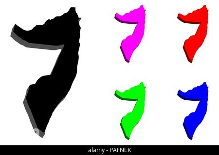 Carte 3D de la Somalie (République fédérale de Somalie, Corne de l'Afrique) - noir, rouge, violet, bleu et vert - vector illustration Illustration de Vecteur