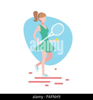 Joueur de tennis femme tenir fond blanc raquette activité sport féminin personnage télévision pleine longueur Illustration de Vecteur