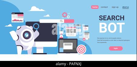 Search engine optimization seo bot de recherche sur internet l'application de l'intelligence artificielle concept bannière horizontale copy space Illustration de Vecteur