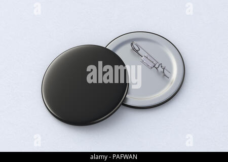 Broche Broche badge noir blanc isolé sur fond blanc. 3d illustration Banque D'Images