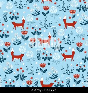 Forêt modèle transparent avec mignon des renards et des arbres. Dans un style enfantin texture vecteur formidable pour tissu et textile, de l'écran, la page web backgrou Illustration de Vecteur