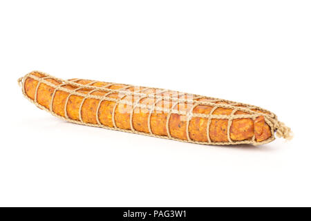 Groupe de deux sec saucisse jambon fumé entier side view isolated on white Banque D'Images