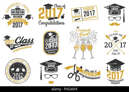 Ensemble de classe Vector de 2017 badges. Concept pour chemise, imprimer, le sceau ou timbre, surimpression, salutation, carte d'invitation. Typographie design- stock vector. Illustration de Vecteur