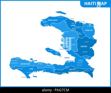 La carte détaillée d'Haïti avec les régions ou États et villes, capital. Division administrative. Illustration de Vecteur