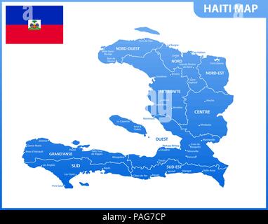 La carte détaillée d'Haïti avec les régions ou États et villes, capital. Division administrative. Illustration de Vecteur