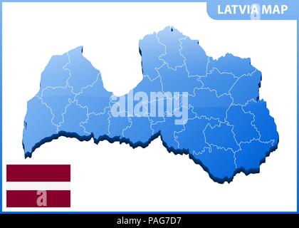 Carte tridimensionnelle très détaillées de la Lettonie avec les régions border Illustration de Vecteur