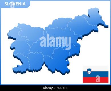 Carte tridimensionnelle très détaillées de la Slovénie à la frontière avec les régions Illustration de Vecteur