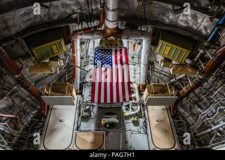 Intérieur de la Boeing C-17 Globemaster III grand avion de transport militaire s'affichent dans la Farnborough 2018. Banque D'Images